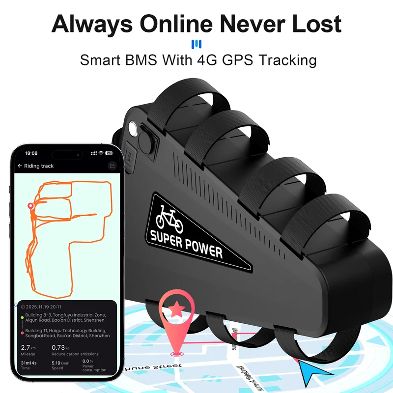 【EN STOCK UE】Batterie triangulaire P101 48 V 30 Ah BMS50A avec GPS, cellules LG5000, batterie Li-ion pour vélo électrique