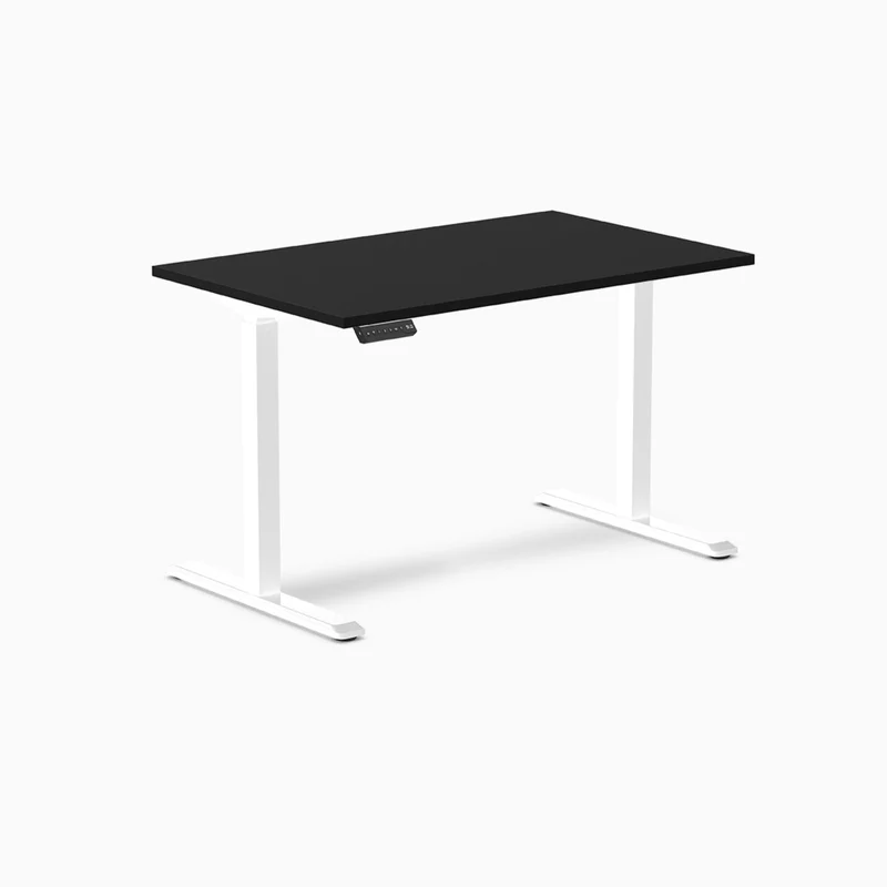 Desky Single Sit Stand Desk 120cm Black Desktop and White Frame