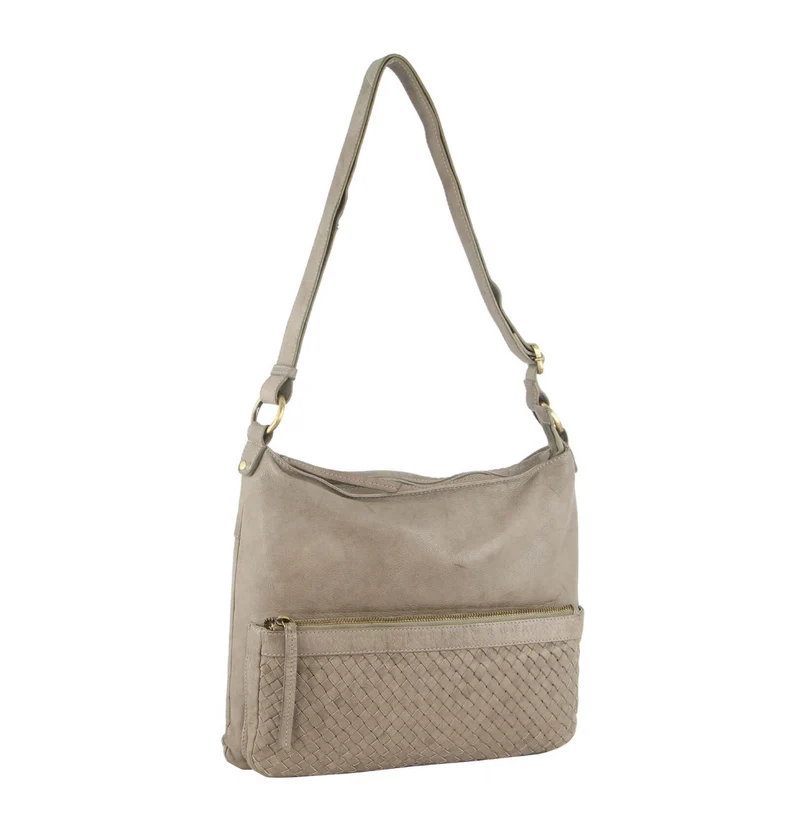 Pierre Cardin Woven Leather Ladies Cross-Body Bag Handbag - Taupe
