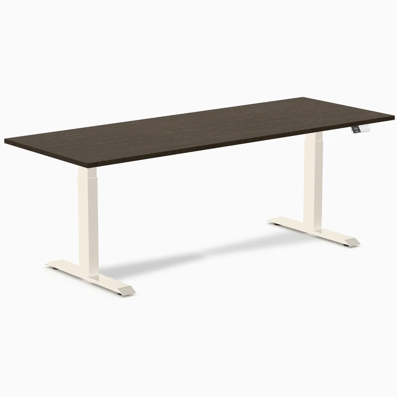 Desky Dual Bamboo Sit Stand Desk 200cm Dark Bamboo Desktop and Wheat Frame
