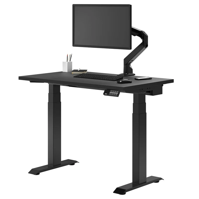 Desky Dual Mini Sit Stand Desk 1000x600 Black Desktop and Matte Black Frame