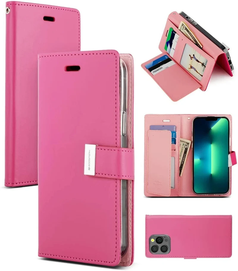 Goospery Rich Diary case for iPhone 15 Plus - Hot Pink